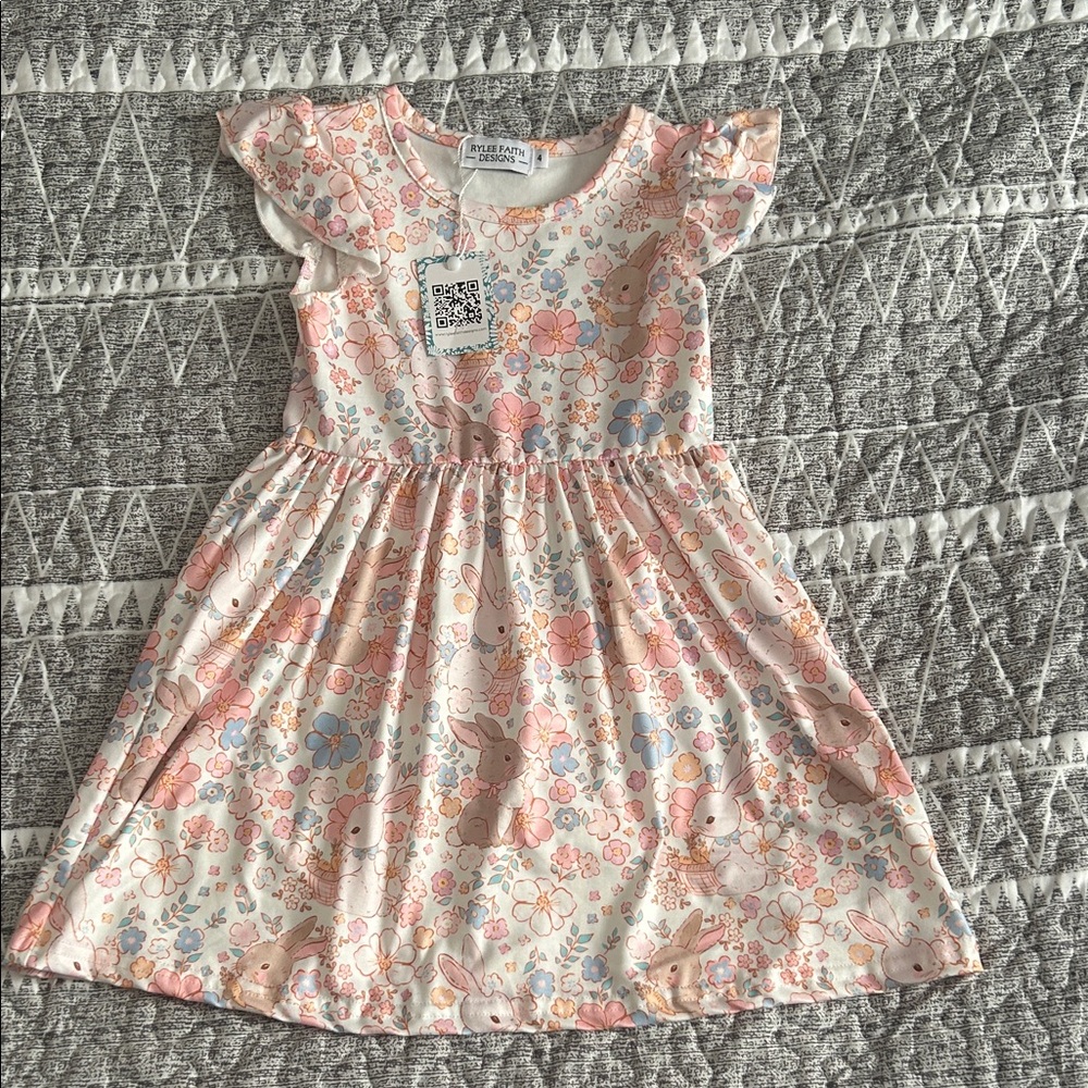 Rylee Faith Designs Pastel Floral Bunny Kids Dress Easter